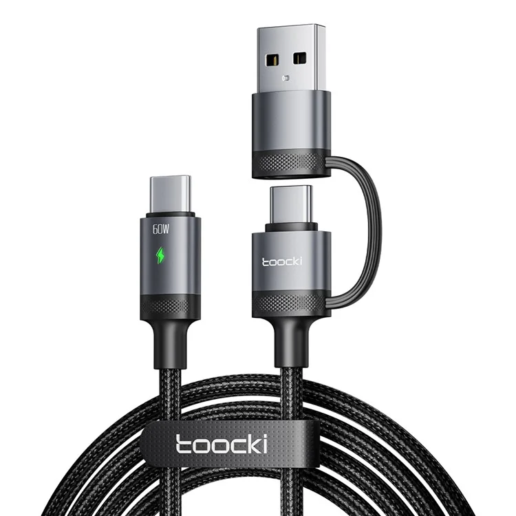 TOOCKI TQ-X73A1 1.2m 2 In 1 USB A  /  USB C to USB C Data Cable 60W Fast Charging Braided Wire - Grey