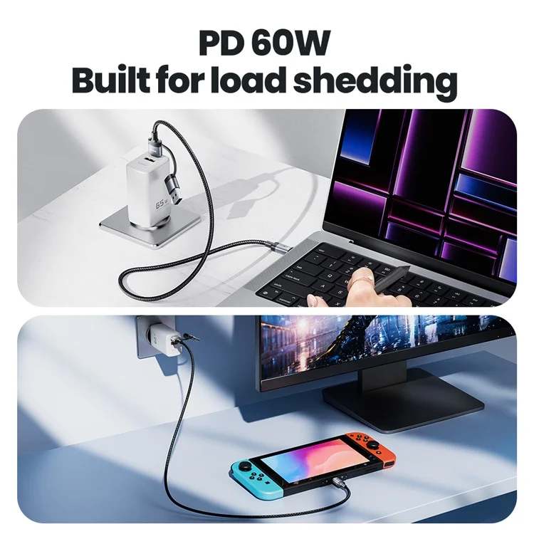 TOOCKI TQ-X73A1 1.2m 2 In 1 USB A  /  USB C to USB C Data Cable 60W Fast Charging Braided Wire - Grey