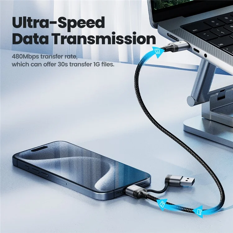 TOOCKI TQ-X73A1 1.2m 2 In 1 USB A  /  USB C to USB C Data Cable 60W Fast Charging Braided Wire - Grey