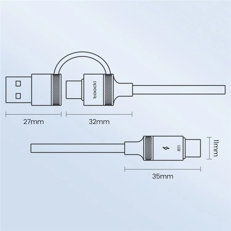TOOCKI TQ-X73A1 1.2m 2 In 1 USB A  /  USB C to USB C Data Cable 60W Fast Charging Braided Wire - Grey