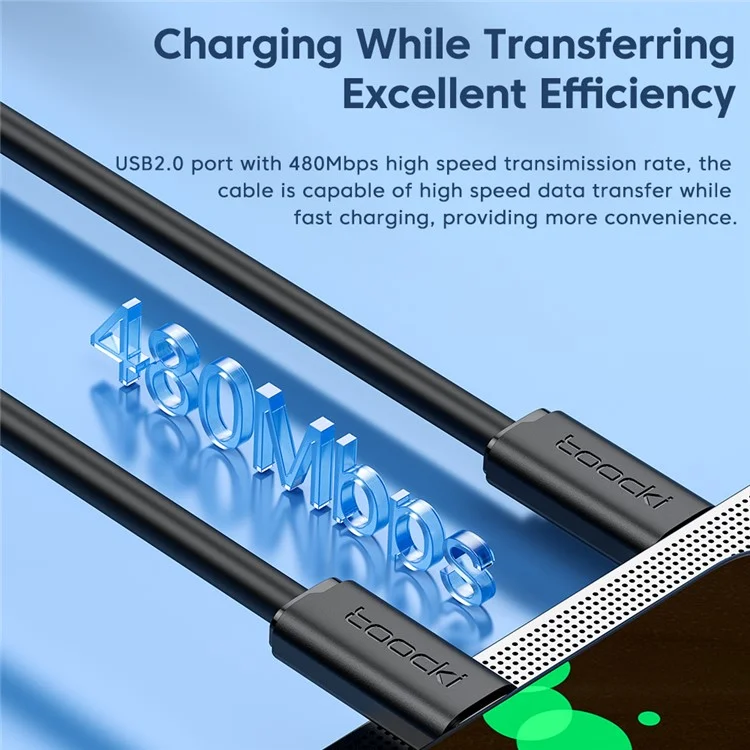 Câble TOOCKI TQ-X20 USB C vers C de 1m, TPE, Charge Rapide PD 100W, Cordon de Données pour iPhone / Huawei / Xiaomi - Noir