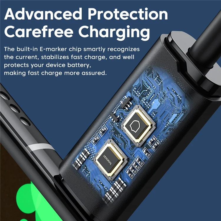 Câble TOOCKI TQ-X20 USB C vers C de 1m, TPE, Charge Rapide PD 100W, Cordon de Données pour iPhone / Huawei / Xiaomi - Noir