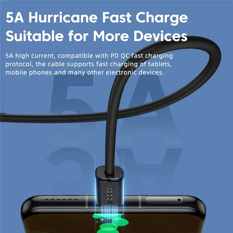 Câble TOOCKI TQ-X20 USB C vers C de 1m, TPE, Charge Rapide PD 100W, Cordon de Données pour iPhone / Huawei / Xiaomi - Noir