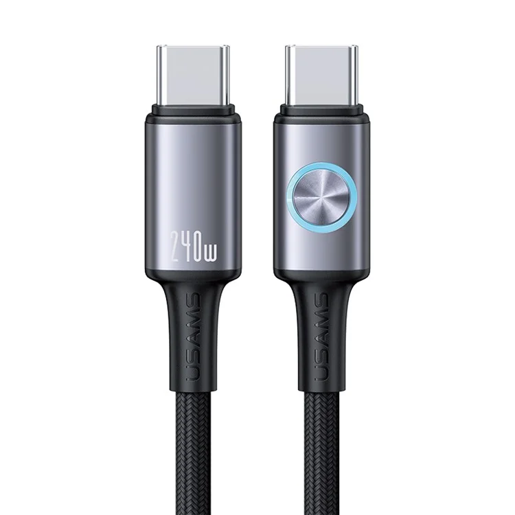 USAMS SJ751 1.2m 240W Type-C to Type-C Cable Aluminum Alloy Data Sync Cord with RGB Light - Tarnish