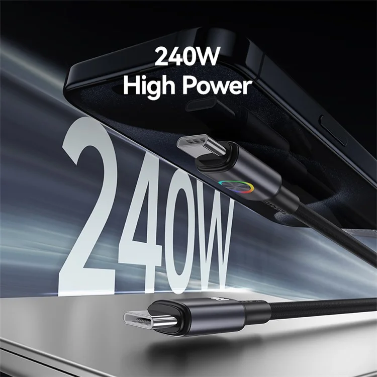 USAMS SJ751 1.2m 240W Type-C to Type-C Cable Aluminum Alloy Data Sync Cord with RGB Light - Tarnish