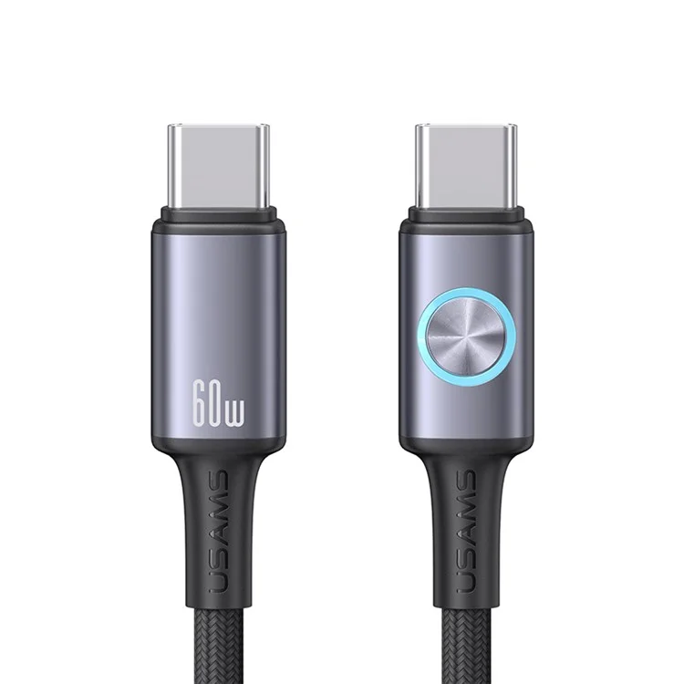 USAMS SJ752 1,2m 60W Type-C auf Type-C Kabel aus Aluminium-Legierung zum Datensynchronisieren mit RGB-Licht / E-Marker-Chip - Mattiert