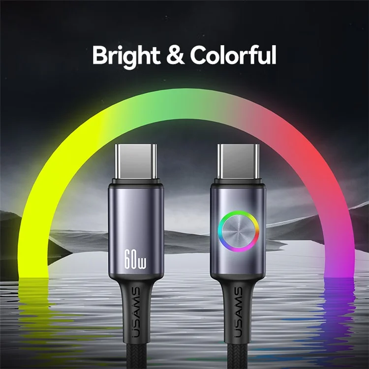 USAMS SJ752 1,2m 60W Type-C auf Type-C Kabel aus Aluminium-Legierung zum Datensynchronisieren mit RGB-Licht / E-Marker-Chip - Mattiert