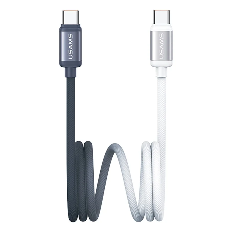 USAMS SJ756 1.2m 60W Type-C to Type-C Cable Dual-Color Aluminum Alloy Fast Charging Data Sync Cord - Black + White