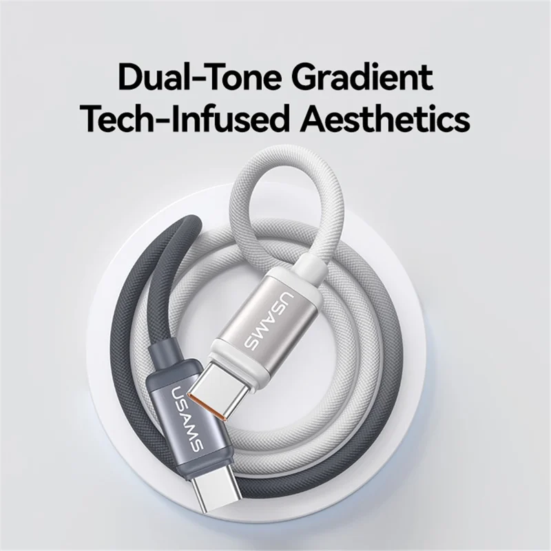 USAMS SJ756 1.2m 60W Type-C to Type-C Cable Dual-Color Aluminum Alloy Fast Charging Data Sync Cord - Black + White