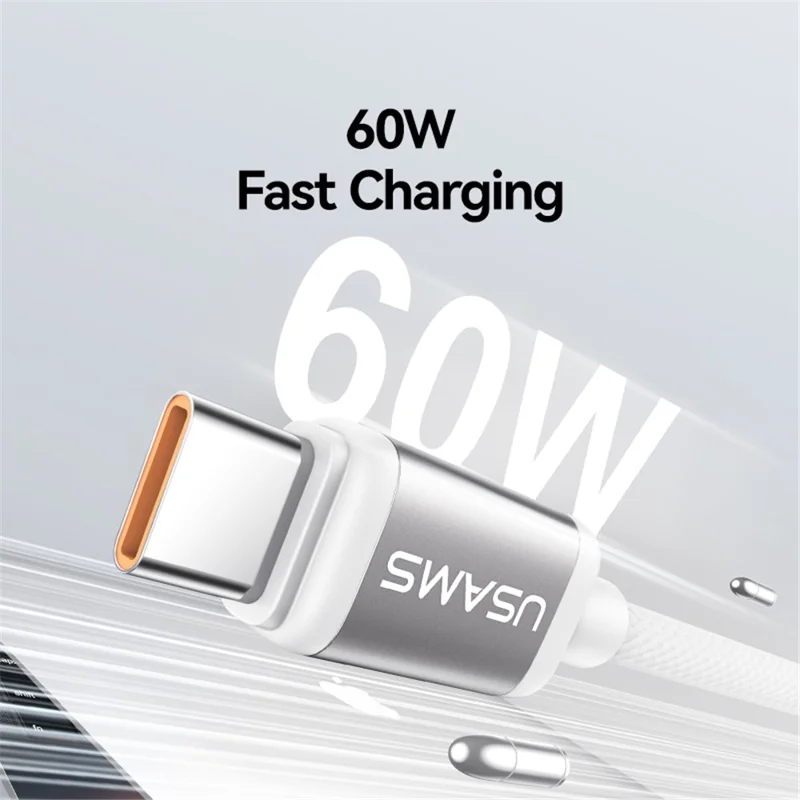 USAMS SJ756 1.2m 60W Type-C to Type-C Cable Dual-Color Aluminum Alloy Fast Charging Data Sync Cord - Black + White