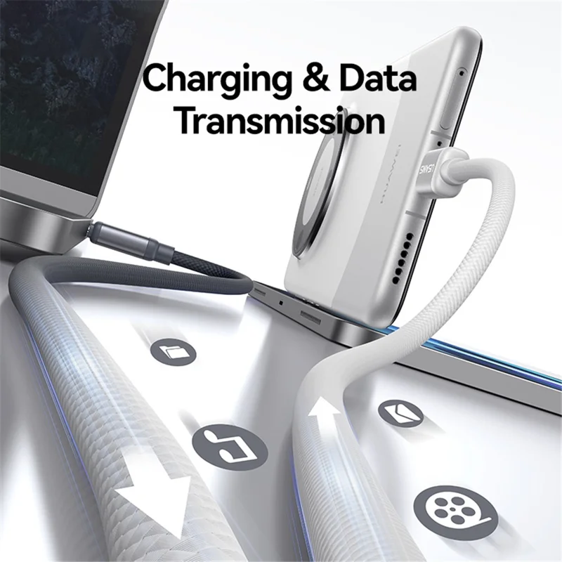 USAMS SJ756 1.2m 60W Type-C to Type-C Cable Dual-Color Aluminum Alloy Fast Charging Data Sync Cord - Black + White