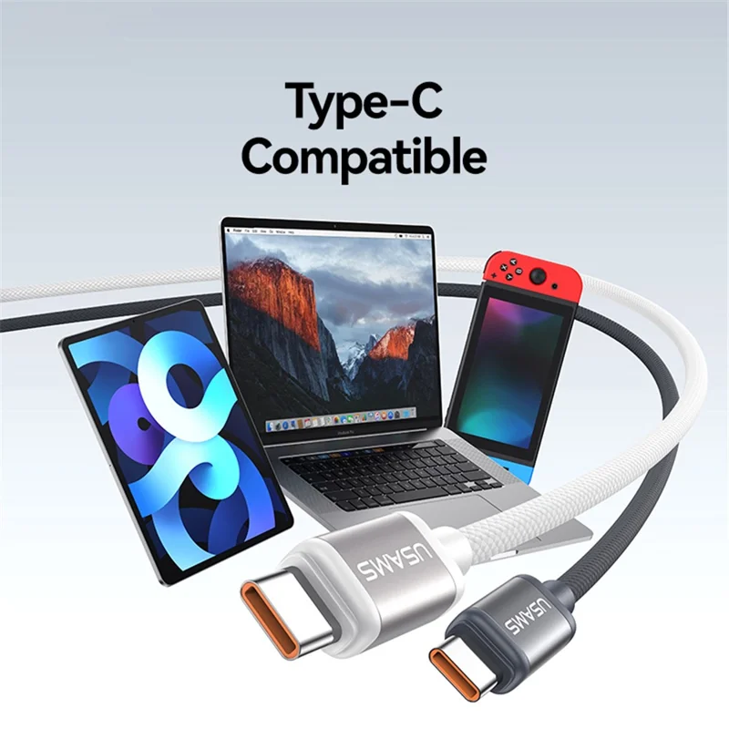 USAMS SJ756 1.2m 60W Type-C to Type-C Cable Dual-Color Aluminum Alloy Fast Charging Data Sync Cord - Black + White