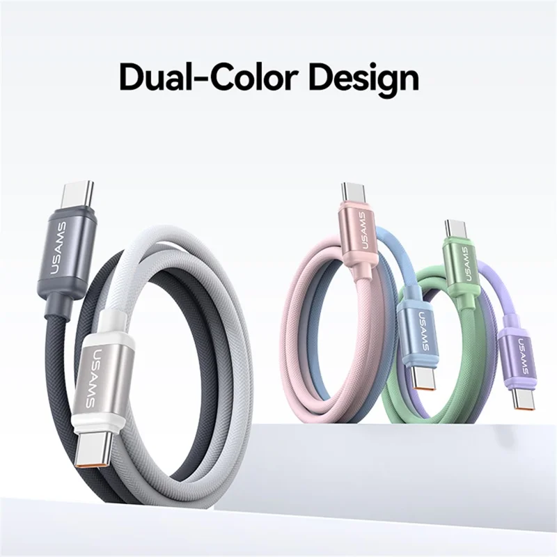USAMS SJ756 1.2m 60W Type-C to Type-C Cable Dual-Color Aluminum Alloy Fast Charging Data Sync Cord - Black + White