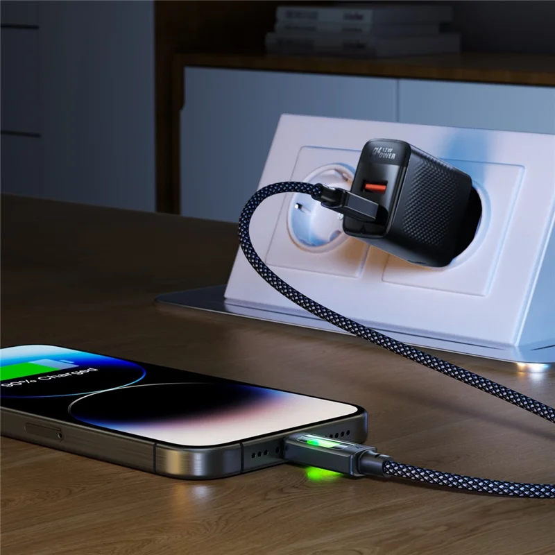 ACEFAST C21-04 1.2m USB A to USB C 3A Fast Charging Cable Braided Data Cord with Colorful Light