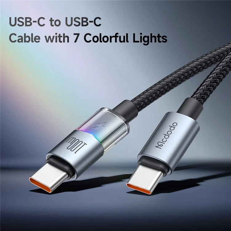 MCDODO CA-8200 1.2m PD 100W Fast Charging Cord with Colorful LED Light USB C to USB C Data Cable