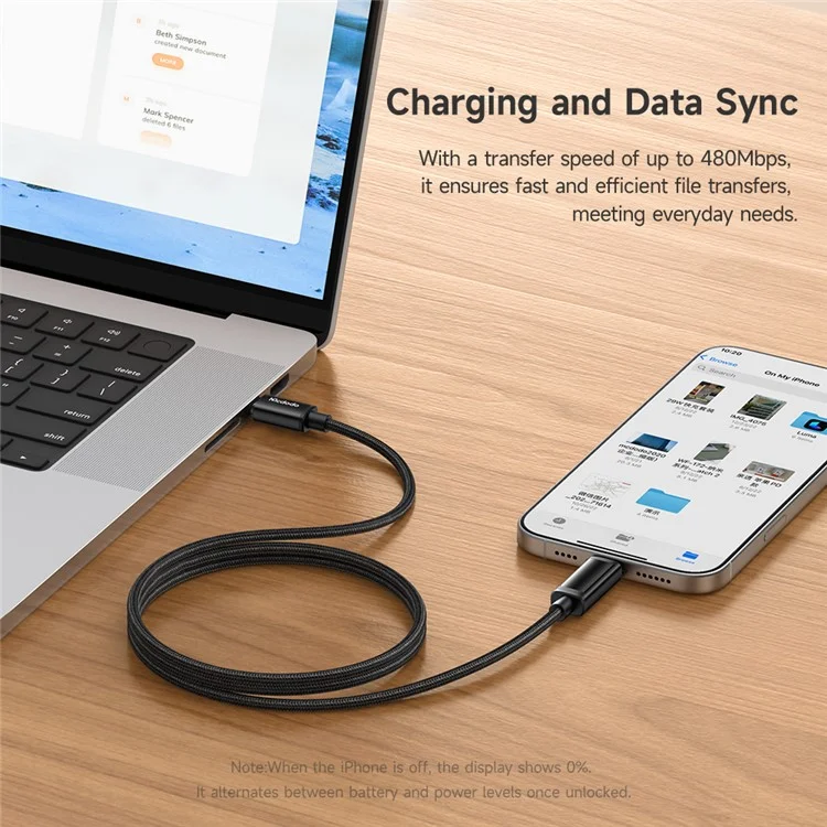 MCDODO CA-8000 1.2m Digital Display PD 100W Fast Charging USB C to USB C Data Cable
