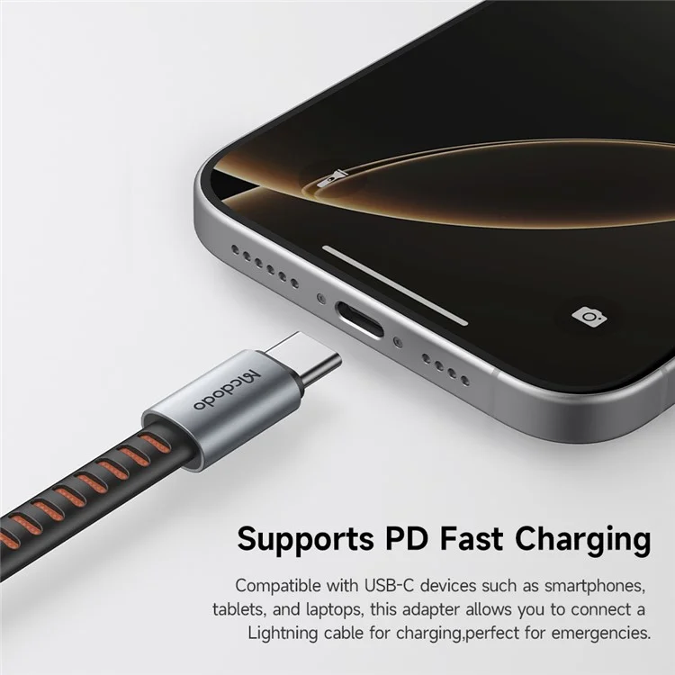 MCDODO CA-4870 MDD Nordic Series 8Pin Female to USB-C Male Adapter Cable 24W Fast Charging Data Transfer Cord - Black