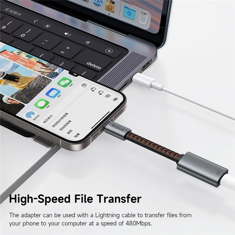 MCDODO CA-4870 MDD Nordic Series 8Pin Female to USB-C Male Adapter Cable 24W Fast Charging Data Transfer Cord - Black