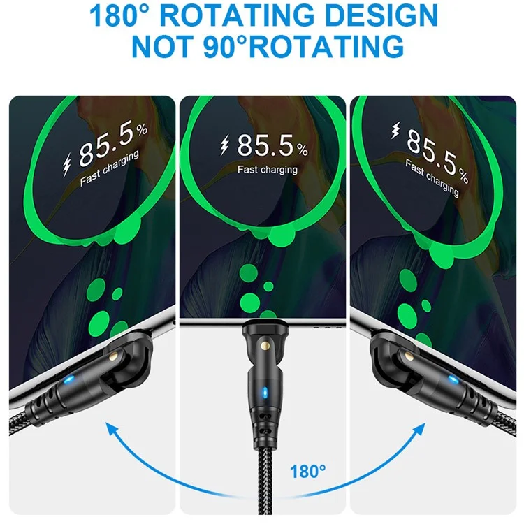 USLION US0189 Câble USB A vers Type C de 2 m avec tête coudée rotative à 180 degrés, cordon de charge et de données 3A - Noir