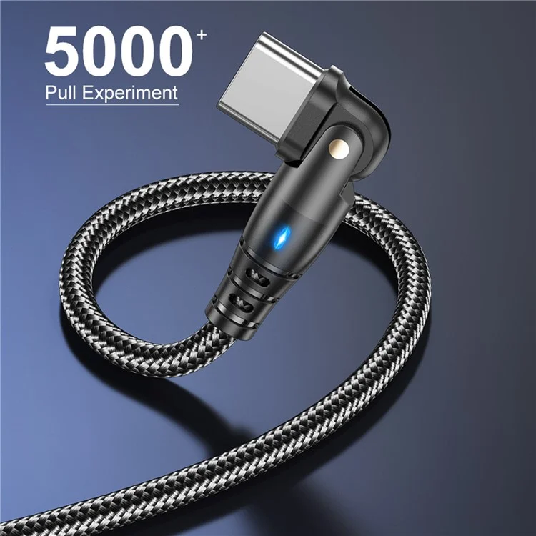 USLION US0189 Câble USB A vers Type C de 2 m avec tête coudée rotative à 180 degrés, cordon de charge et de données 3A - Noir