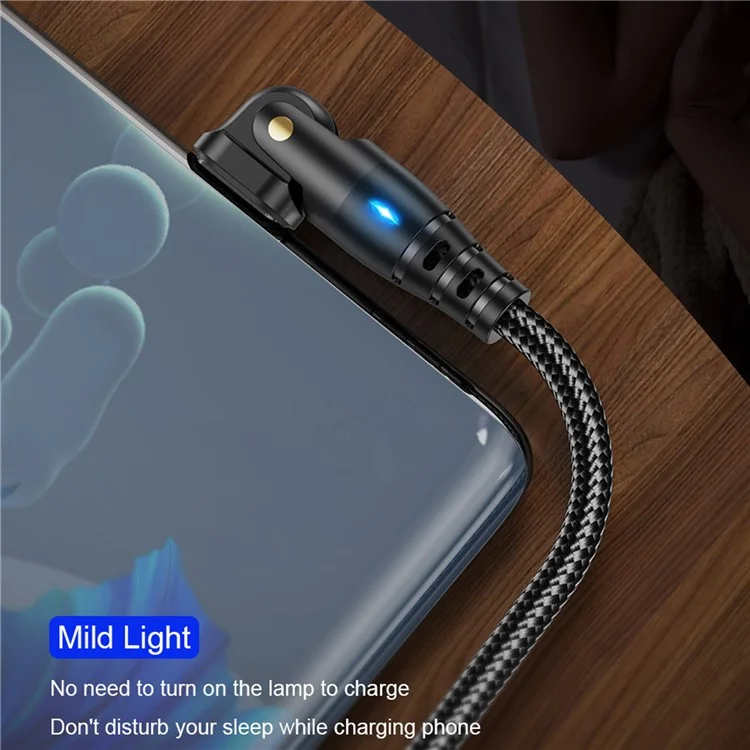 USLION US0189 Câble USB A vers Type C de 2 m avec tête coudée rotative à 180 degrés, cordon de charge et de données 3A - Noir