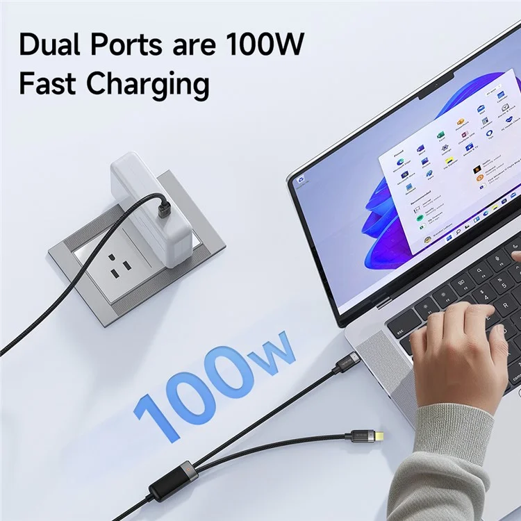 MCDODO CA-6780-IN-1 USB-C кабель быстрой зарядки с двумя портами USB-C, 100 Вт, плетеный, длина 1,5 м
