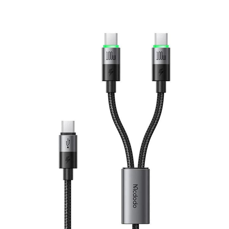 MCDODO CA-6740 2-in-1 USB-C Cable 100W Fast Charging Dual Type-C Ports Braided Cord 1.5m for Multiple Devices
