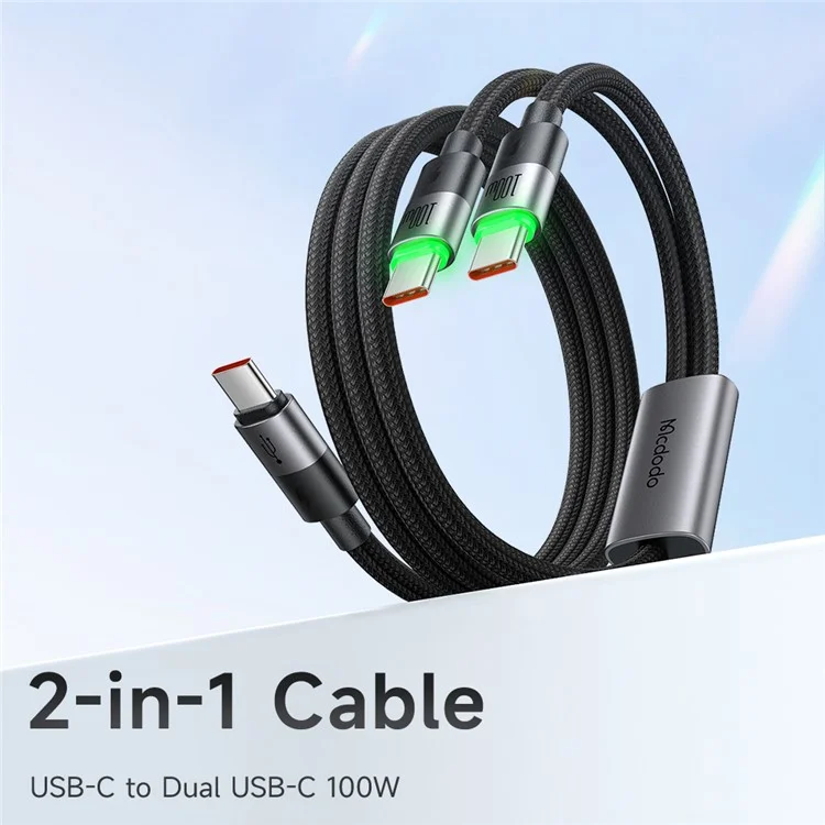 MCDODO CA-6740 2-in-1 USB-C Cable 100W Fast Charging Dual Type-C Ports Braided Cord 1.5m for Multiple Devices