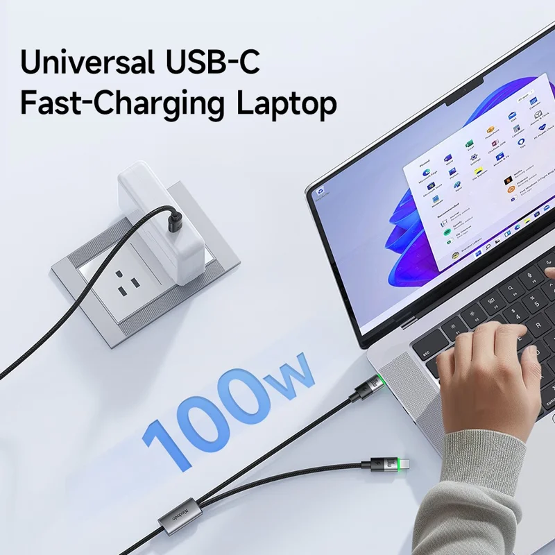 MCDODO CA-6740 2-in-1 USB-C Cable 100W Fast Charging Dual Type-C Ports Braided Cord 1.5m for Multiple Devices