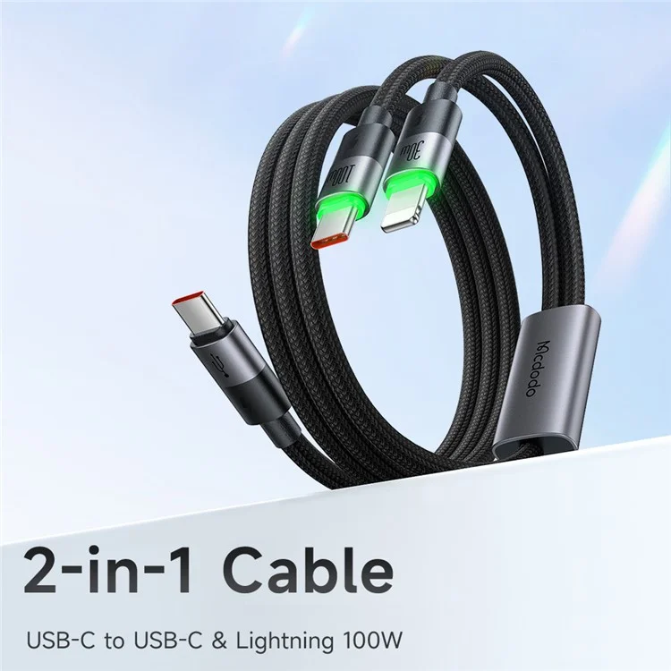 MCDODO CA-6700 2-in-1 Schnellladekabel 100W USB-C zu USB-C+iP geflochtenes Kabel 1,5m für mehrere Geräte