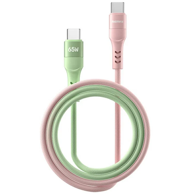 REMAX CB16(C-C) 65W Aluminum Alloy Braided Data Cable 1.2M PD Fast Charging Cable - Pink  /  Green