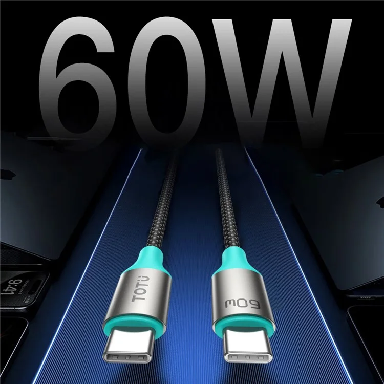 TOTU CB-21-CC 120cm USB-C to Type-C Cable 60W Fast Charging Data Sync Braided Cord