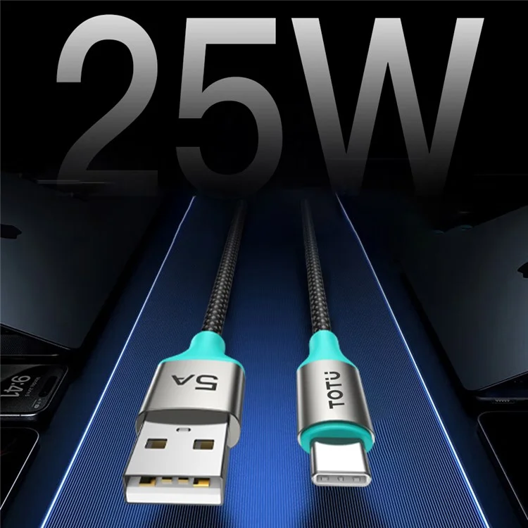 TOTU CB-21-T 120cm USB-A to USB-C Cable 25W Charging Data Sync Braided Cord