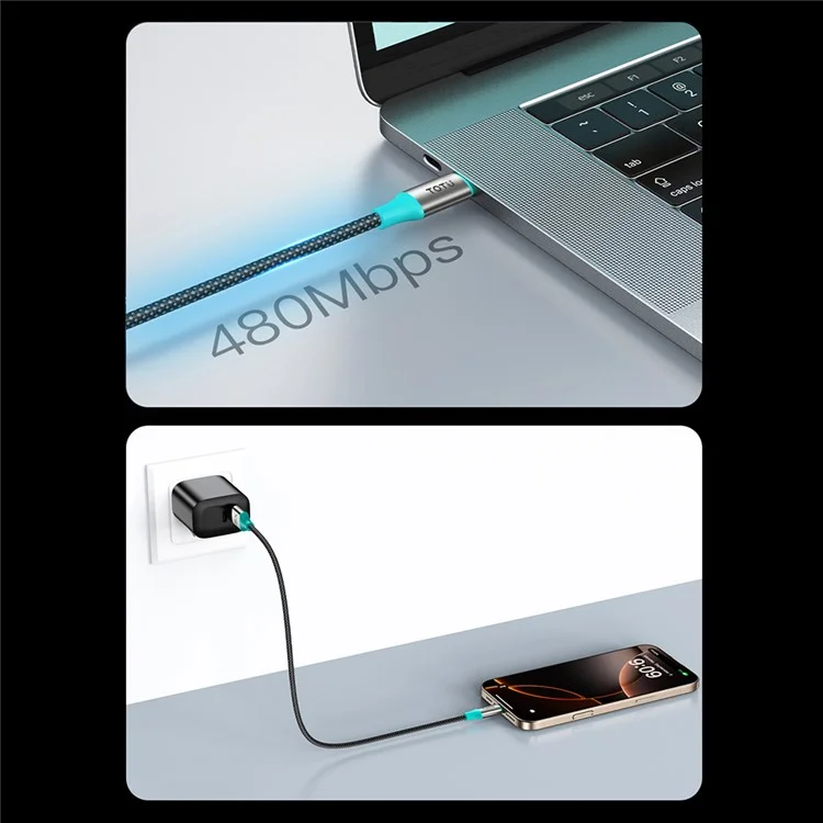 TOTU CB-21-T 120cm USB-A to USB-C Cable 25W Charging Data Sync Braided Cord