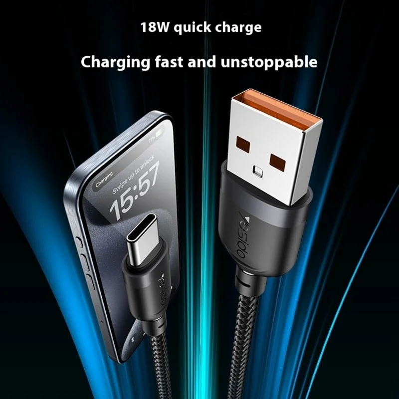 YESIDO CA134C 3m USB A to Type C Braided Wire 3A Fast Charging 480Mbps Data Cable