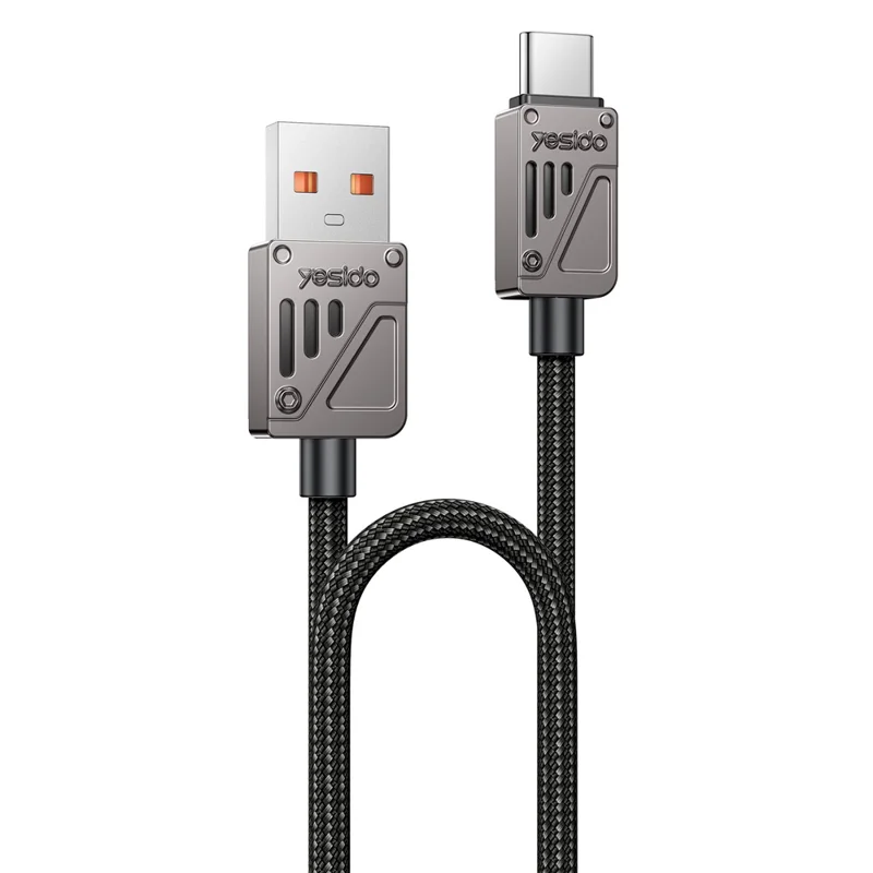 YESIDO CA135C 1.2m Zinc Alloy USB A to Type C Braided Cable 3A Fast Charging Data Sync Cord