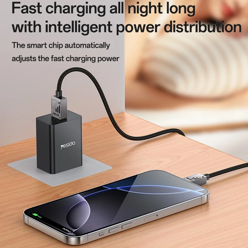 YESIDO CA135C 1.2m Zinc Alloy USB A to Type C Braided Cable 3A Fast Charging Data Sync Cord