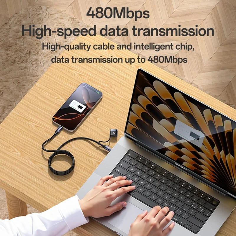 YESIDO CA197 USB-C на USB-C / Магнитный наконечник 2 в 1 240 Вт кабель быстрой зарядки для MacBook