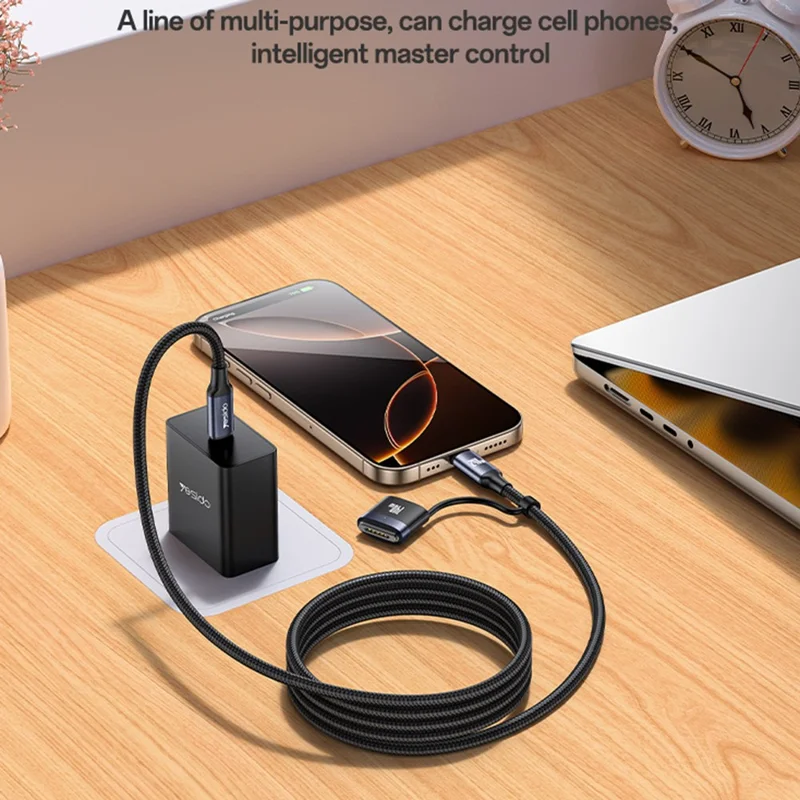 YESIDO CA197 USB-C на USB-C / Магнитный наконечник 2 в 1 240 Вт кабель быстрой зарядки для MacBook