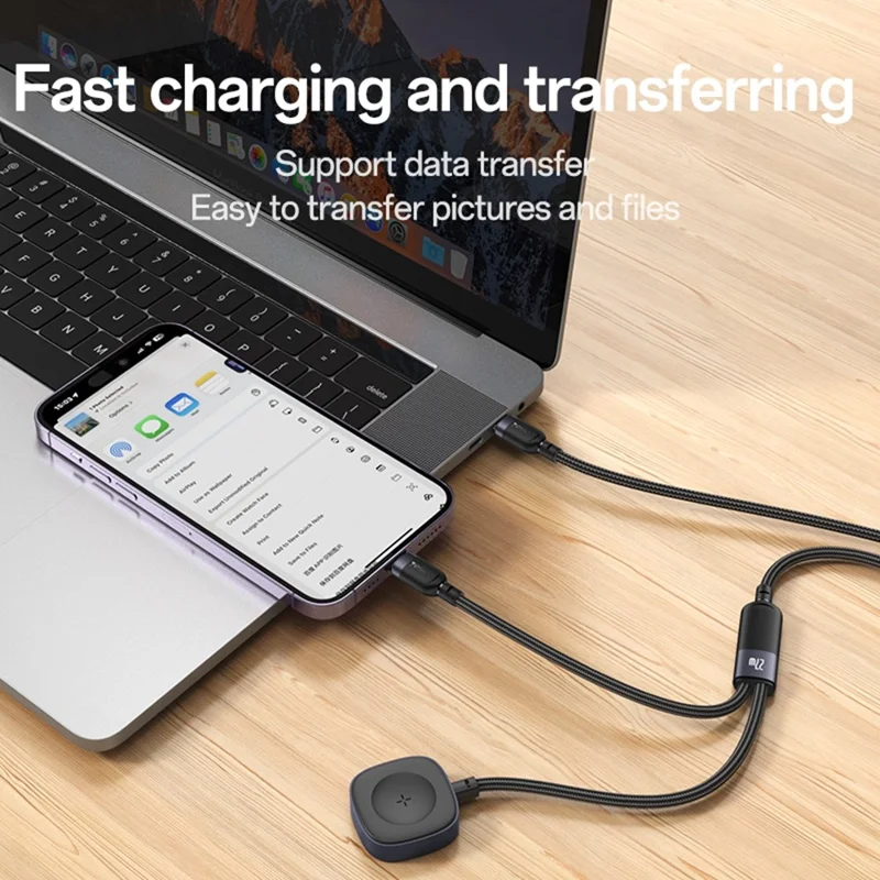 YESIDO CA136L Cavo di Ricarica Rapida 27W da Type C a iP / Dock di Ricarica Wireless 2 in 1 per Apple Watch