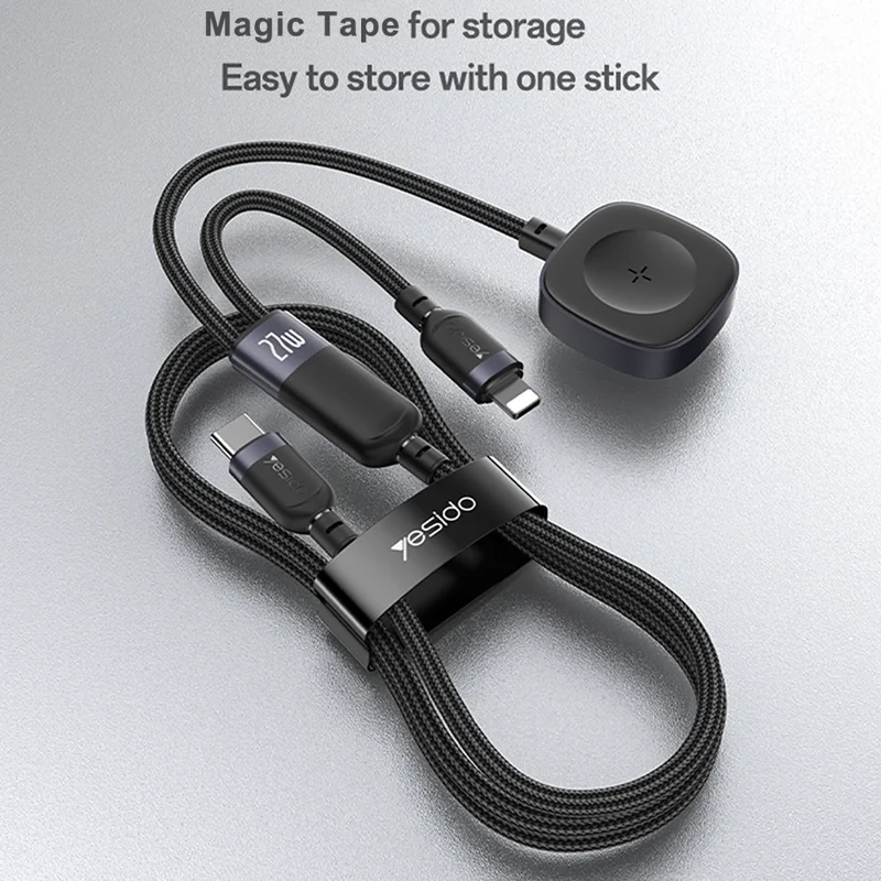 YESIDO CA136L Cavo di Ricarica Rapida 27W da Type C a iP / Dock di Ricarica Wireless 2 in 1 per Apple Watch