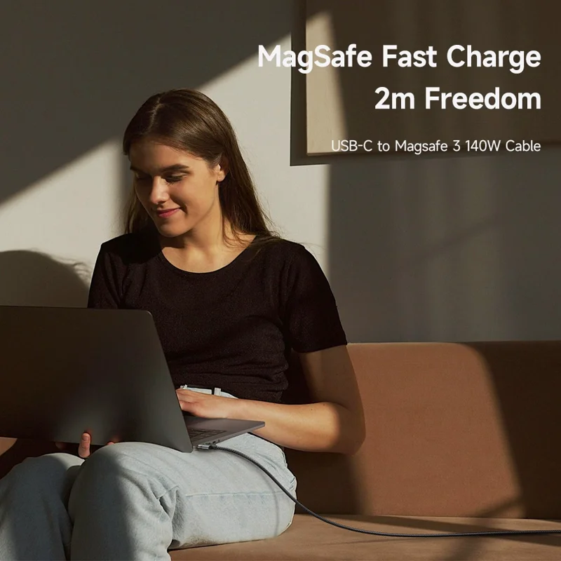 MCDODO CA-207 Cavo di Ricarica da 2m 140W USB C Compatibile con MagSafe 3 con Luce Indicatrice, Intrecciato in Nylon - Nero