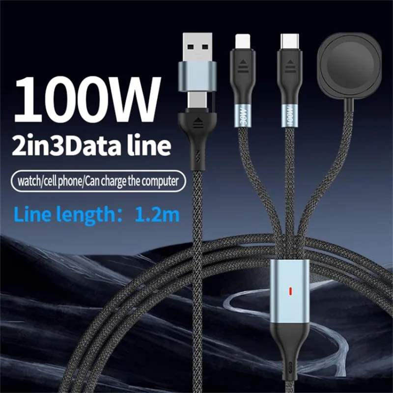 1.2m 2 in 1 USB A  /  Type-C to USB C /  8 Pin  /  for Apple Watch Charger Dock PD 100W Fast Charging Cable