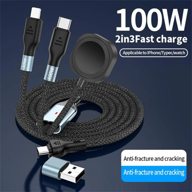 1.2m 2 in 1 USB A  /  Type-C to USB C /  8 Pin  /  for Apple Watch Charger Dock PD 100W Fast Charging Cable