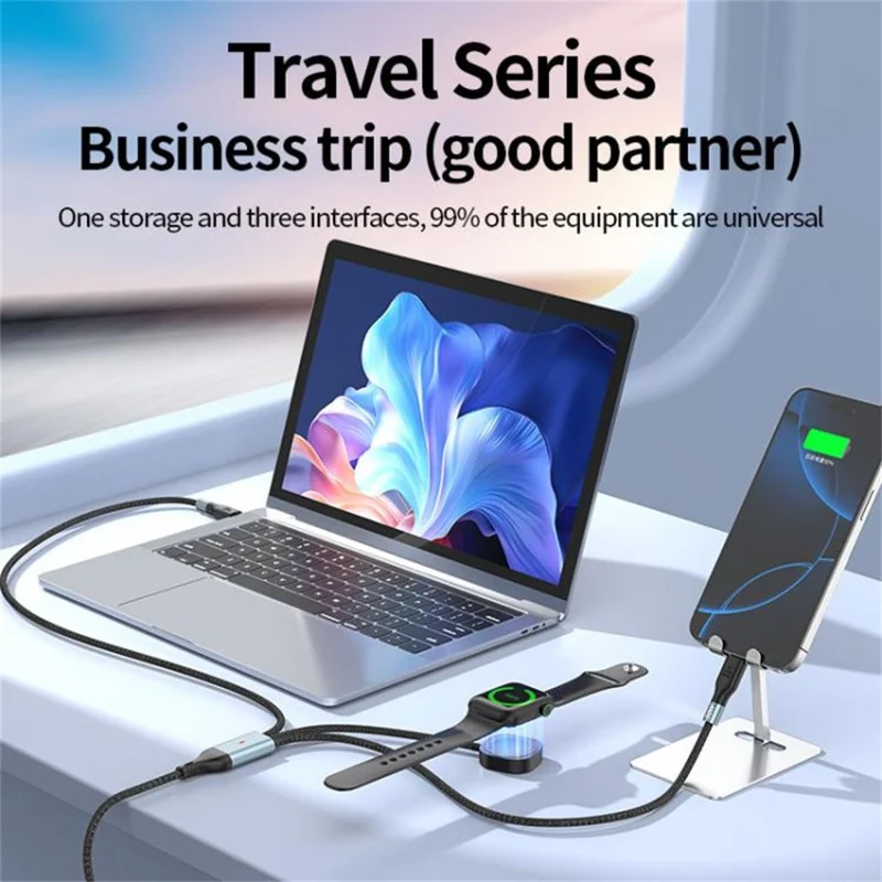 1.2m 2 in 1 USB A  /  Type-C to USB C /  8 Pin  /  for Apple Watch Charger Dock PD 100W Fast Charging Cable