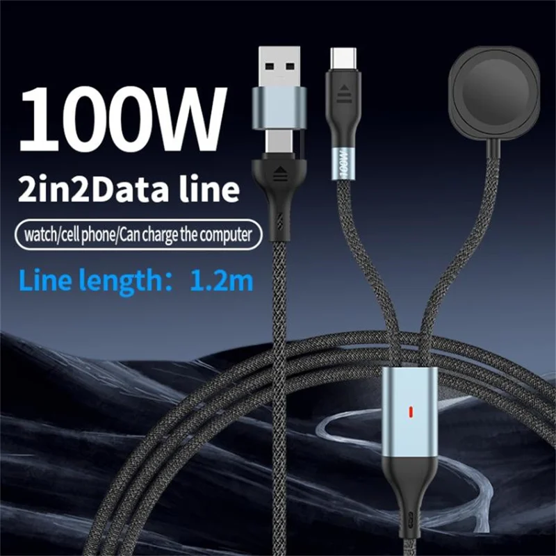 1,2 m 2-in-1 USB A / USB C zu USB-C / für Apple Watch Wireless Ladedock PD 100W Schnellladekabel