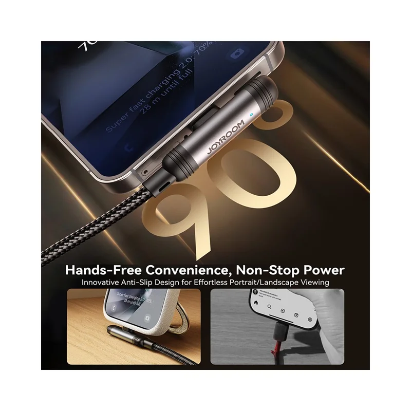 Câble JOYROOM S-A56 Type-C vers Type-C de 1,2 m, Cordon de Synchronisation et de Charge Rapide à 60W avec Connecteur Coudé