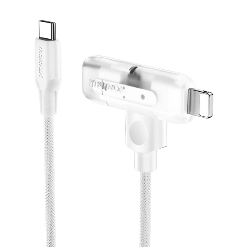MOMAX 1-Link 1.5м 2-в-1 быстрозаряжающий плетеный кабель с сертификацией MFi, USB-C на USB-C / Lightning - Белый