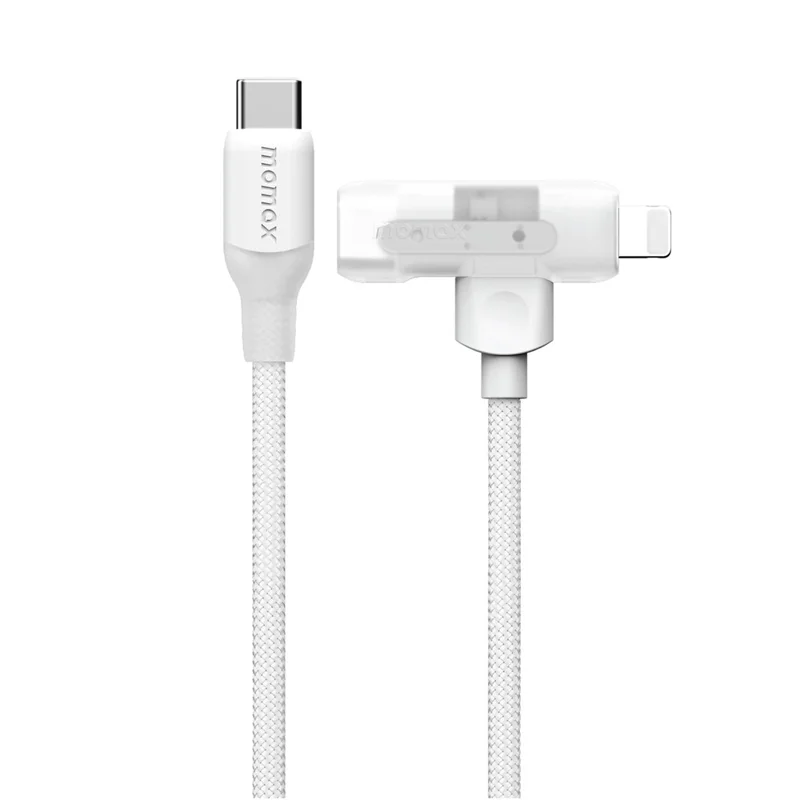 MOMAX 1-Link 1.5м 2-в-1 быстрозаряжающий плетеный кабель с сертификацией MFi, USB-C на USB-C / Lightning - Белый