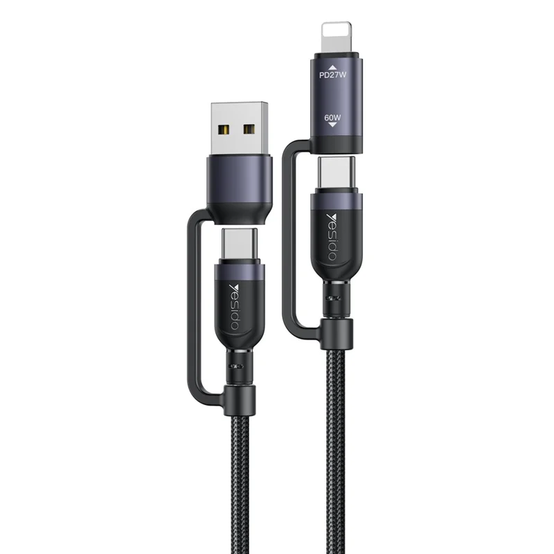 YESIDO CA200 Cavo di Ricarica 4 in 1 USB / Type-C a Type-C / 8-Pin Intrecciato per Dati